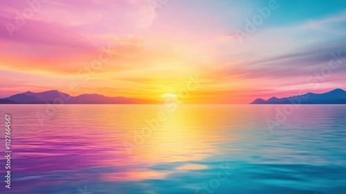 A vibrant sunset over a tranquil sea, blending hues of pink, orange, and blue, Ideal for relaxation themes, nature documentaries, travel blogs, or as a backdrop for inspirational quotes,