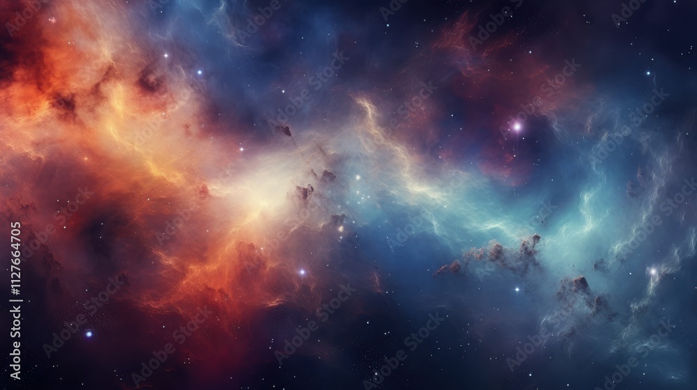 Fototapeta premium Cosmic Nebula Swirls Red Blue Interstellar Dust