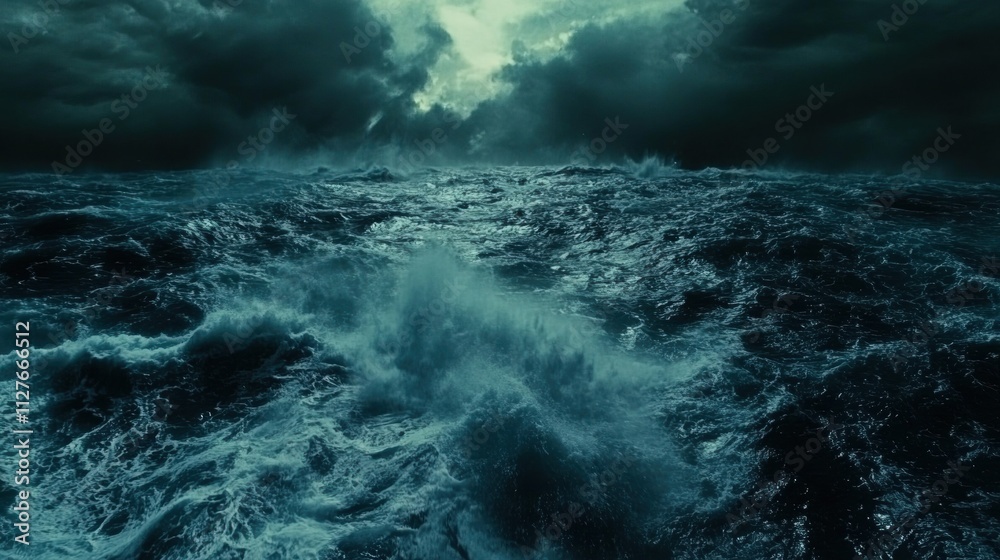 Obraz premium Tempestuous Ocean Waves Under Dark Storm Clouds