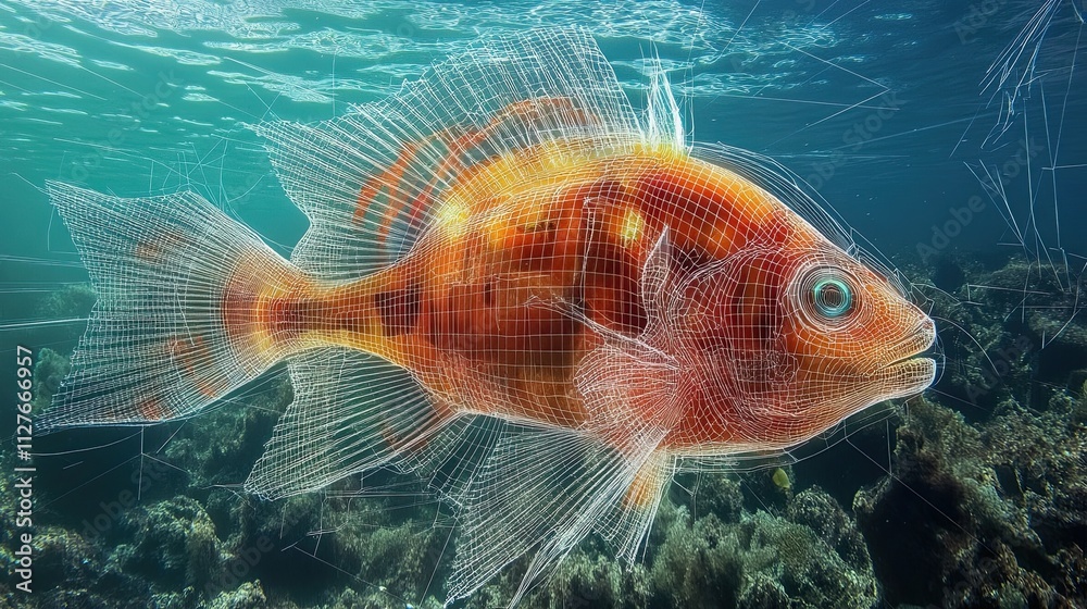 Futuristic Fish Gliding Through an Underwater World With a Captivating Teal Hue Futuristic Fish Gliding Through an Underwater World With a Captivating Teal Hue