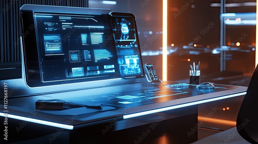 Obraz premium High-tech digital planning tools displayed on a sleek modern desk