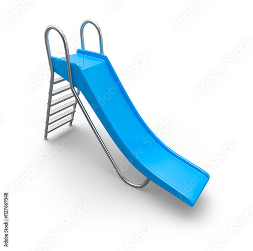 Blue Water Slide With Ladder In 3D Render with transparent background