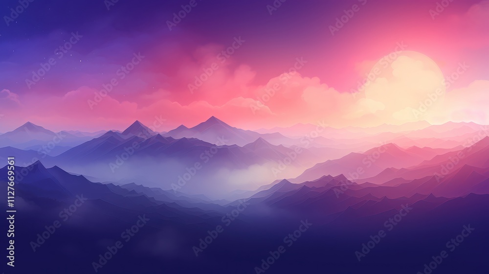 Fototapeta premium Serene Sunset Over Misty Mountain Ranges