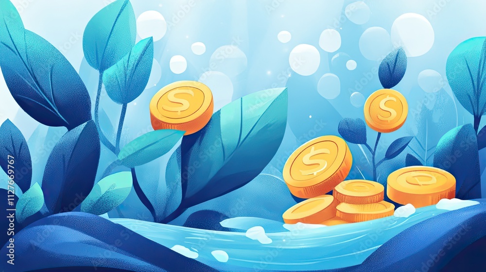 Naklejka premium financial growth coins to plant flat design side view wealth theme water color Complementary Color Scheme