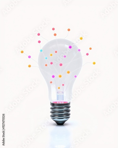 Creative Light Bulb Concept with Colorful Connection Nodes Representing Innovation and Ideas