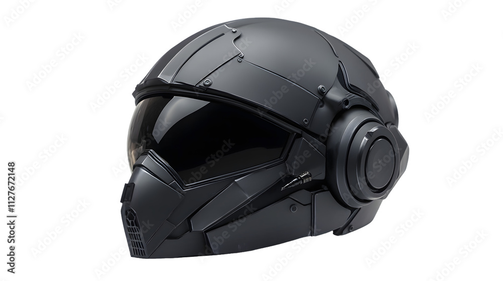Fototapeta premium A futuristic helmet designed for protection and advanced technology use isolated on a white background, png transparent