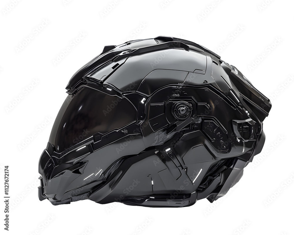 Fototapeta premium A sleek, futuristic black helmet designed for advanced technology and protection isolated on a white background, png transparent