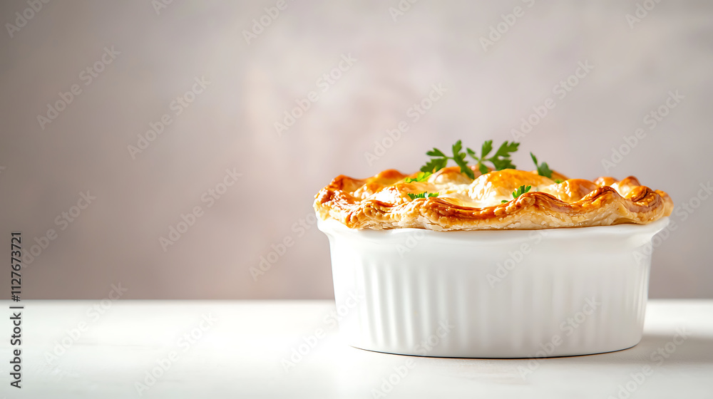 delicious Australian meat pie with golden crust, garnished with herbs, perfect for comforting meal delicious Australian meat pie with golden crust, garnished with herbs, perfect for comforting meal