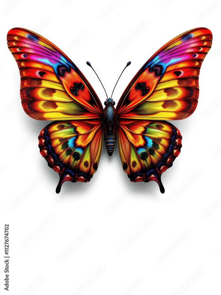 A stunning and colorful butterfly with intricate patterns on its wings, isolated on a white background, nature A stunning and colorful butterfly with intricate patterns on its wings, isolated on a white background, nature