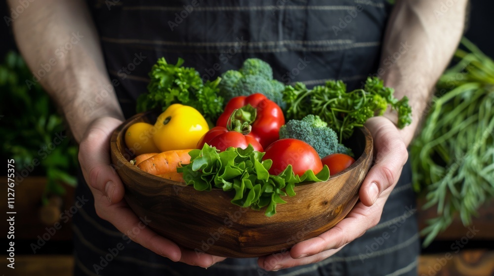 Fototapeta premium Healthcare professional holding a bowl of fresh vegetables, symbolizing healthy eating.