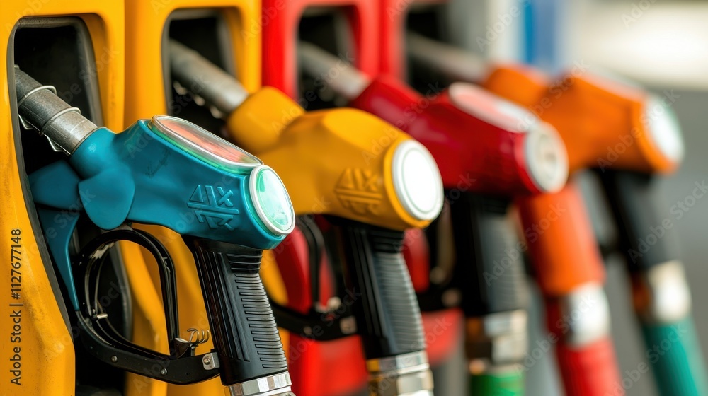 Vibrant Fuel Pumps in Close-Up View Vibrant Fuel Pumps in Close-Up View