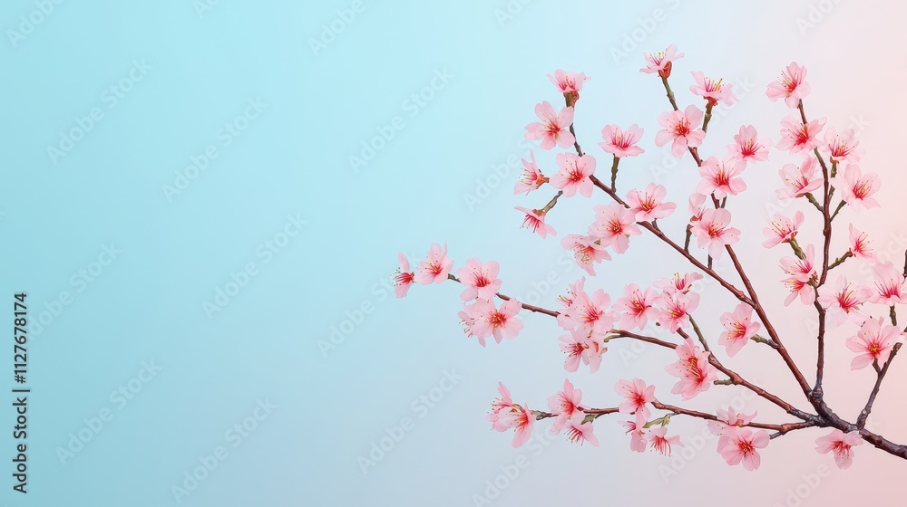 Delicate Cherry Blossom Branch Against Soft Pastel Background Delicate Cherry Blossom Branch Against Soft Pastel Background
