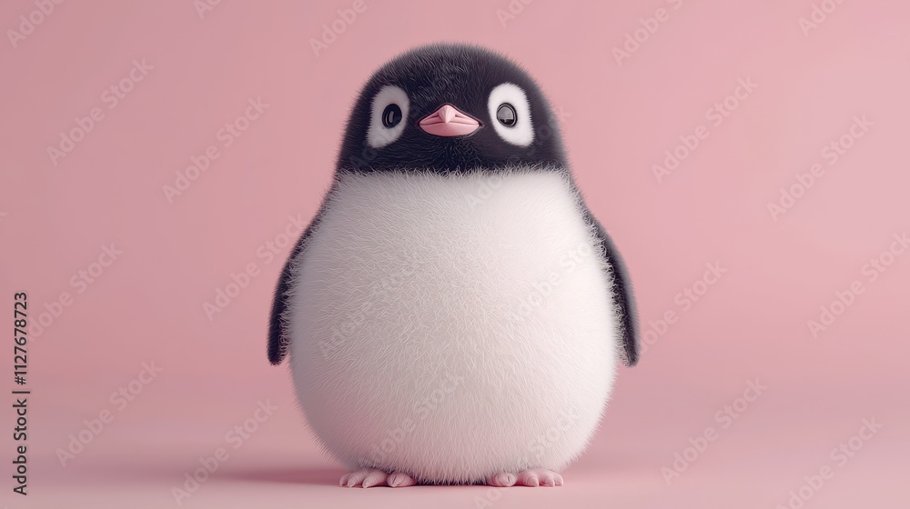 Obraz premium Adorable Penguin Character with Soft Texture Against Pink Background