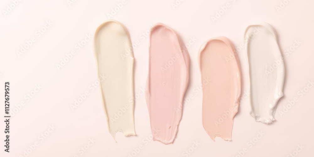 Cosmetic cream smears in various pastel colors on a soft pastel background, pastel