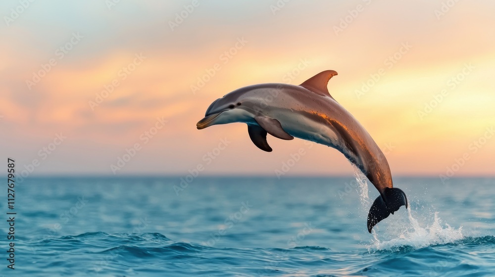 Dolphin Jumping Mid-Air Against Horizon Glow