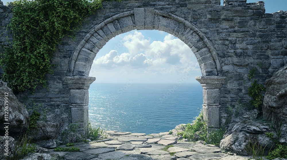 Ancient Stone Archway Overlooking Serene Ocean Ancient Stone Archway Overlooking Serene Ocean