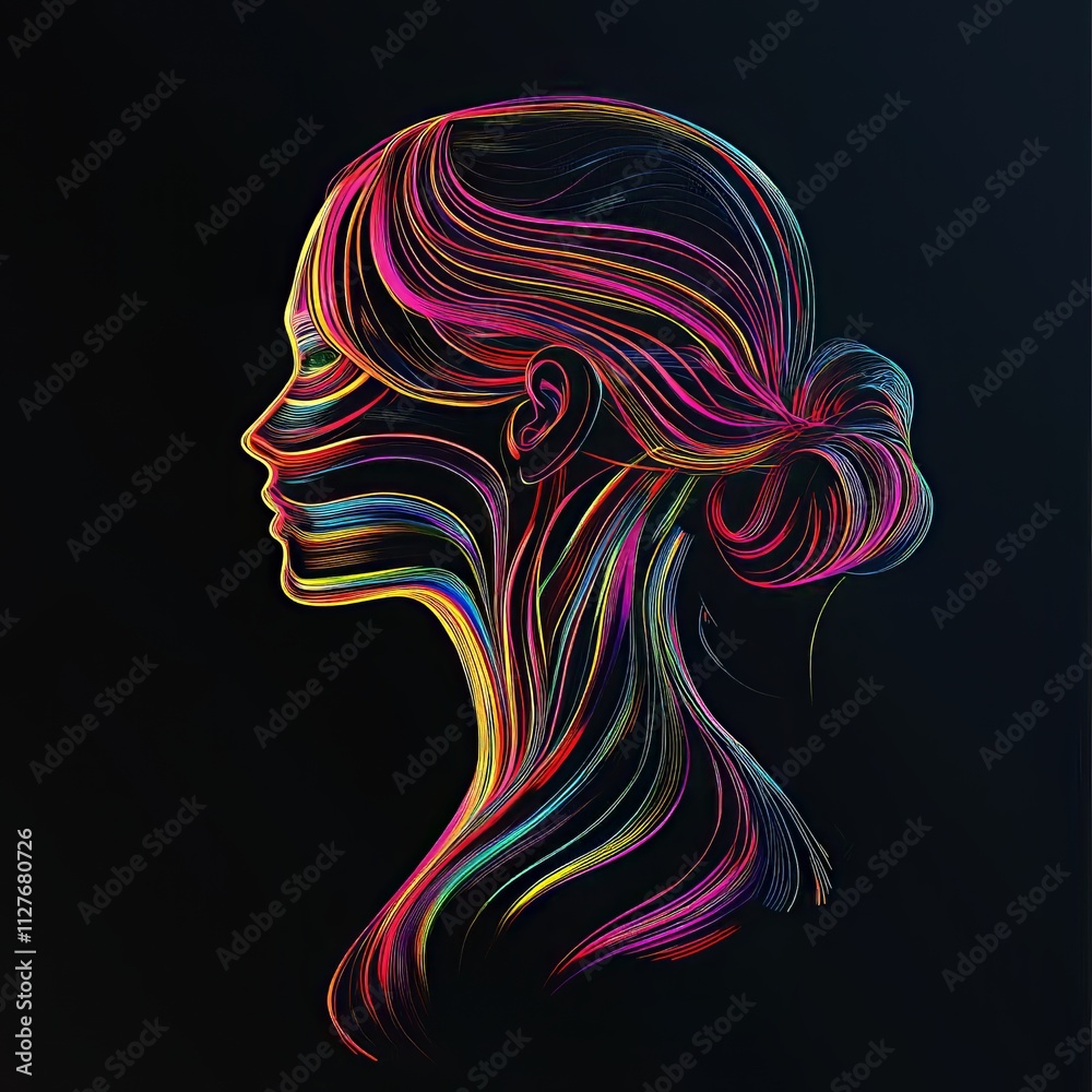 the silhouette of a person, filled with colorfull lines, and these are getting together to the inside of the head, on a black background - generative ai the silhouette of a person, filled with colorfull lines, and these are getting together to the inside of the head, on a black background - generative ai