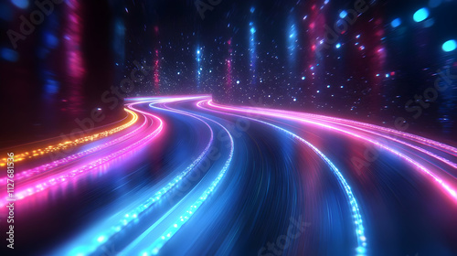 Neon Trails: Glowing Curves in Cosmic Nightscape