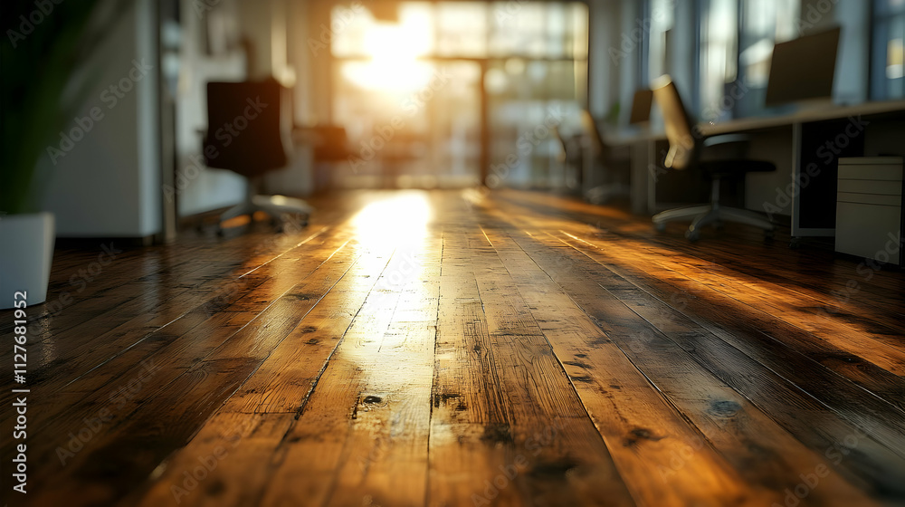 Sunlight Beams on Gleaming Hardwood Floors in Office Sunlight Beams on Gleaming Hardwood Floors in Office