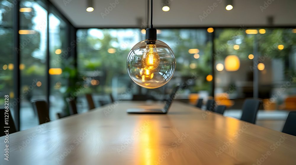 Bright Ideas: Modern Office Design with Warm Lighting, Stylish Table and Comfortable Chairs