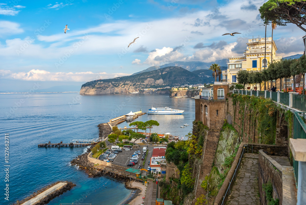 Sunny summer day in Sorrento. View of the coast and the sea