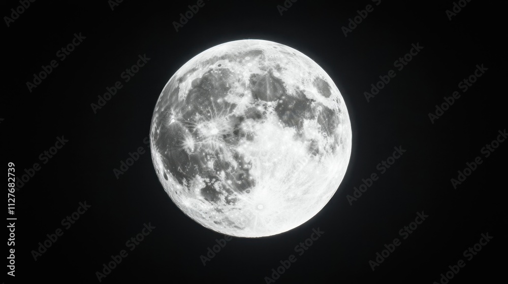 Bright Full Moon Illuminating Night Sky with Starry Background Bright Full Moon Illuminating Night Sky with Starry Background