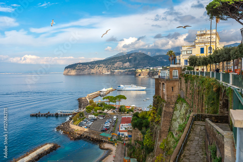 Sunny summer day in Sorrento. View of the coast and the sea