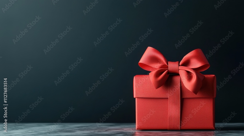 Elegant Red Gift Box with Bow on Dark Background Elegant Red Gift Box with Bow on Dark Background