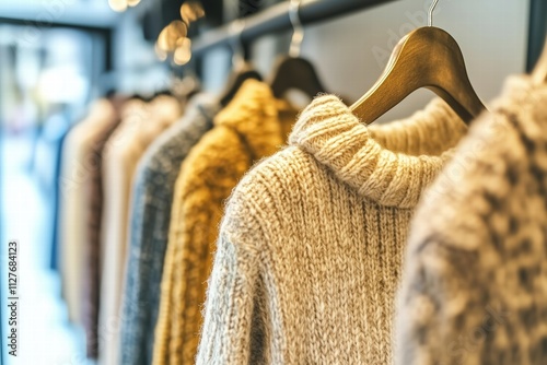 Cozy Knitwear Display in Warm Tones by Generative Ai photo