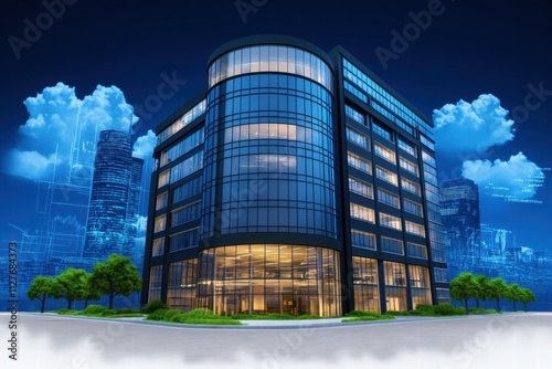 Modern Glass Office Building at Night