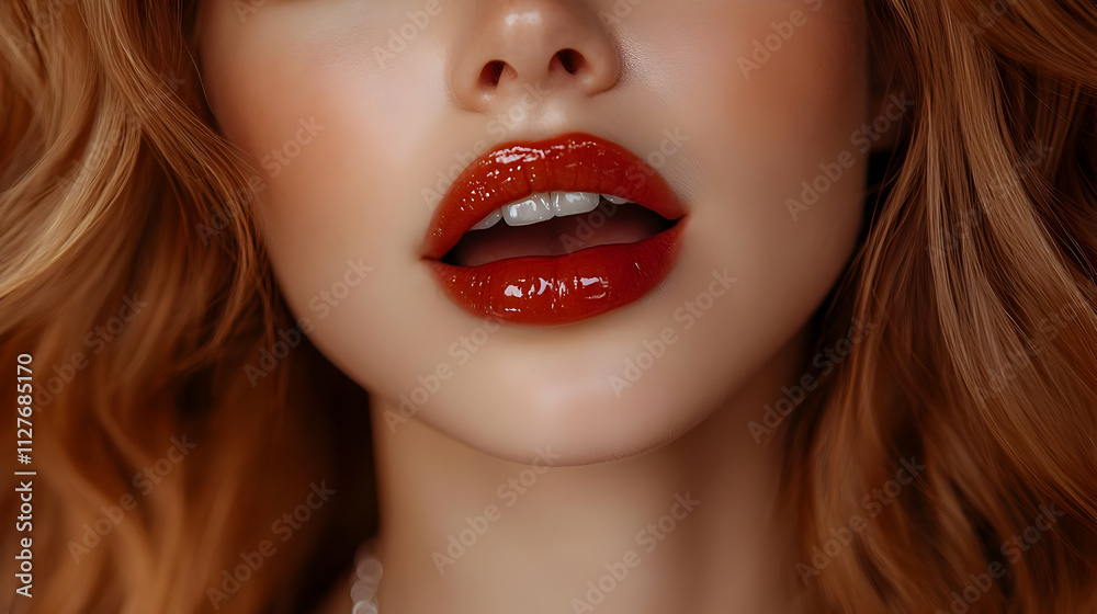 Glossy Red Lips: Beauty, Makeup, Shine, Color, Style, Attractive, Fashion, Cosmetics, Look, Radiance, Red Glossy Red Lips: Beauty, Makeup, Shine, Color, Style, Attractive, Fashion, Cosmetics, Look, Radiance, Red