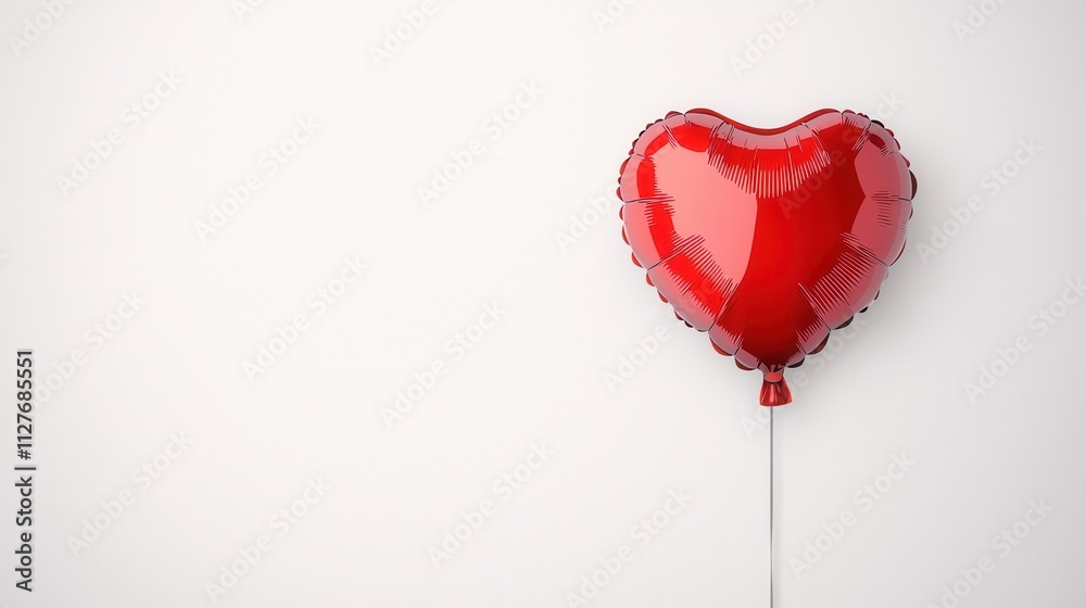 Bright Red Heart Balloon Against Plain White Backdrop Bright Red Heart Balloon Against Plain White Backdrop