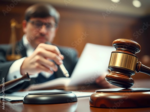 Lawyer reviewing case details for criminal trial, ensuring legal representation and fair judgment