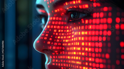 Digital Face: Binary Code Projected, Futuristic Art