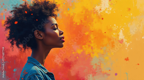 young black woman art, colorful banner, copy space, generative ai