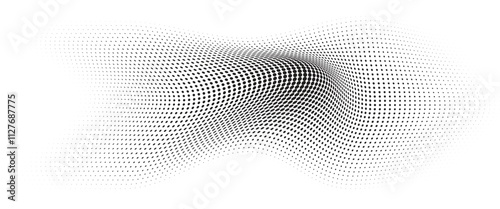 Background Flowing Wave Dot Halftone Pattern: Curve Gradient Shape on Transparent Background. Suitable for AI, Tech, Network, Digital, Science, and Technology Themes.