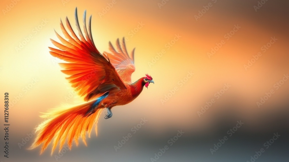 Fototapeta premium Majestic Phoenix Descending Gracefully in Sunset Glow
