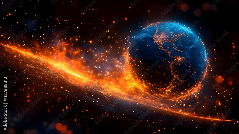 Earth's Fiery Trail: Planet's Orbit, Cosmic Dust, Burning Energy Earth's Fiery Trail: Planet's Orbit, Cosmic Dust, Burning Energy