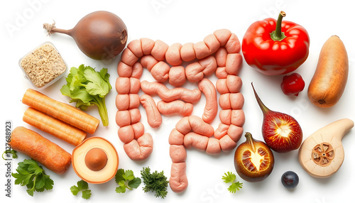 Products for healthy bowel.  Food for gut isolated with white highlights, png