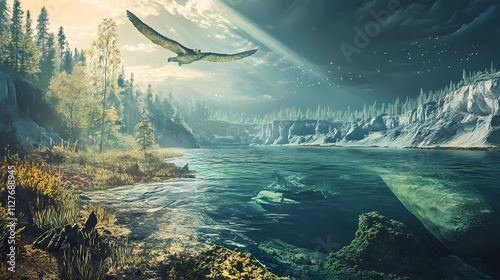 Dramatic photorealistic scene of precambrian eon. Eon. Illustration photo