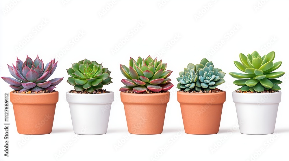 Collection of Colorful Succulents in Stylish Clay Pots Collection of Colorful Succulents in Stylish Clay Pots