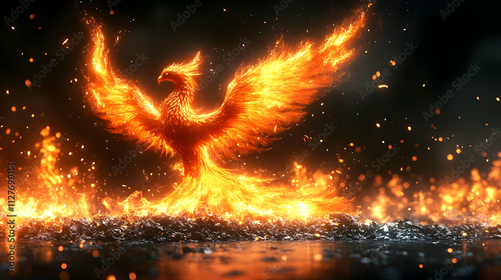 Fire bird phoenix emerging from ashes Fire bird phoenix emerging from ashes