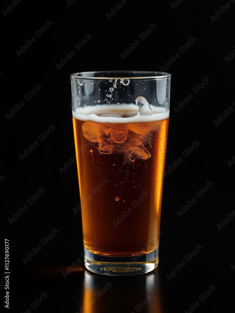 Glass of beer with condensation on a dark table, brewery, cold Glass of beer with condensation on a dark table, brewery, cold