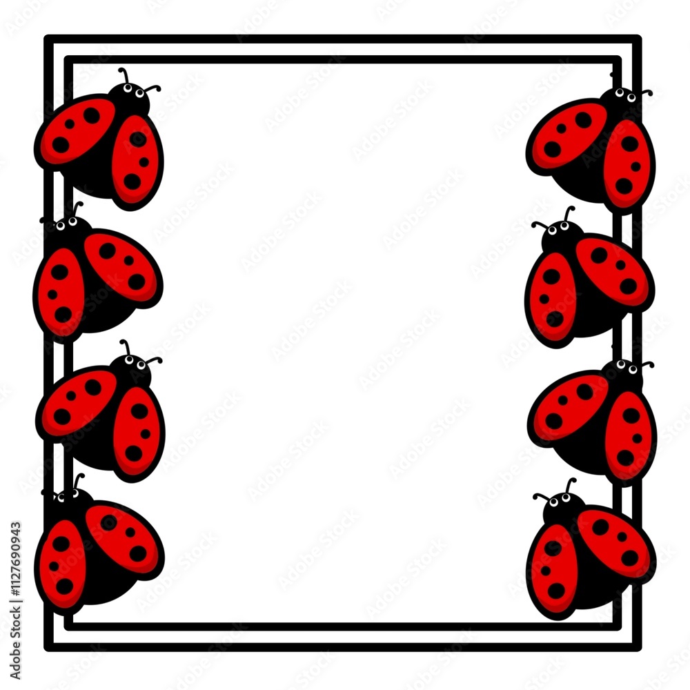 Fototapeta premium Cute cartoon ladybugs with square frame on white background