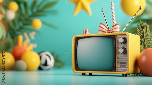 Vintage 80s-90s tv decor retro lifestyle colorful setting fun concept photo