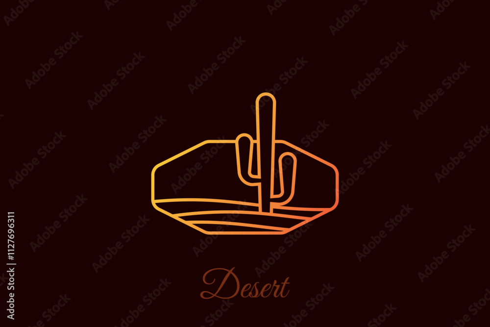 Minimalist desert logo with cactus, desert line logo design, sunset, sunrise, landscape, gradation Minimalist desert logo with cactus, desert line logo design, sunset, sunrise, landscape, gradation