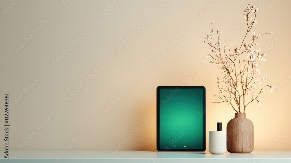 High-Tech Tablet with Glowing Green Display High-Tech Tablet with Glowing Green Display