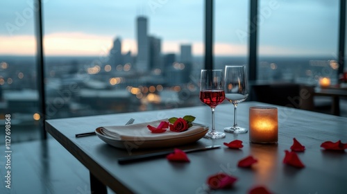 Wallpaper Mural Romantic Dinner Setup with Rose Petals and Soft Lighting Torontodigital.ca