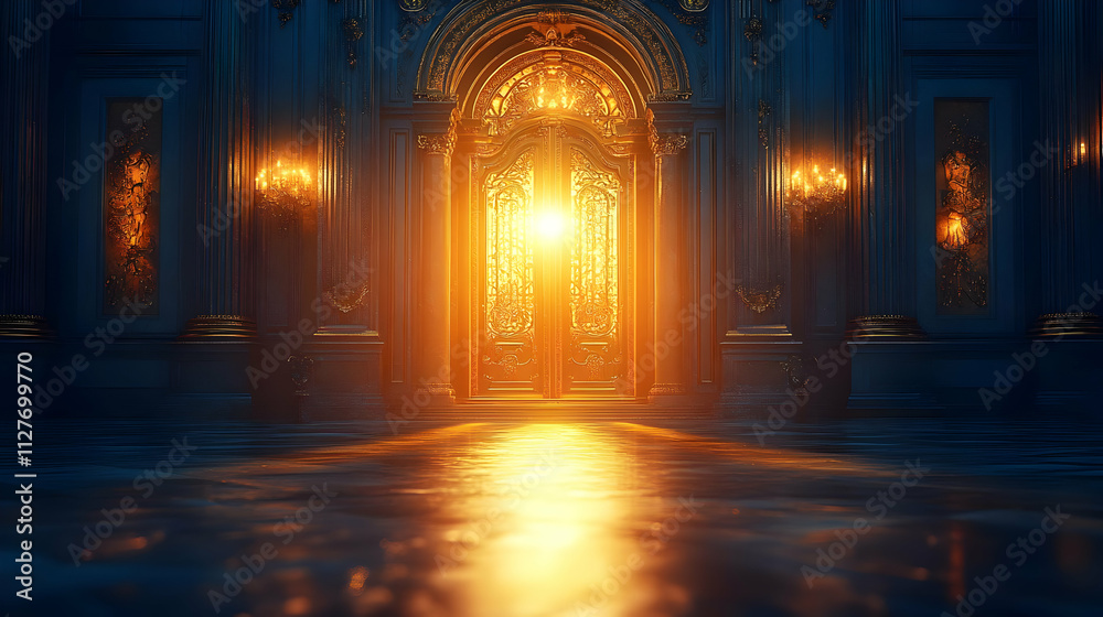 Grand Palace Doors: Sunlight Beams Through Ornate Entrance
