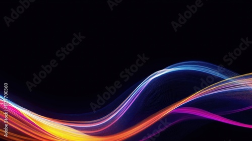 Dynamic abstract design with flowing lines, glowing colors. Modern, futuristic illustration suggesting energy, motion. Tech background wallpaper element. Vivid colors create powerful effect. Looks